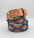 Ceinture de Polo en cuir brodée Potrillo - Cuir Fauve et Bleu Marine