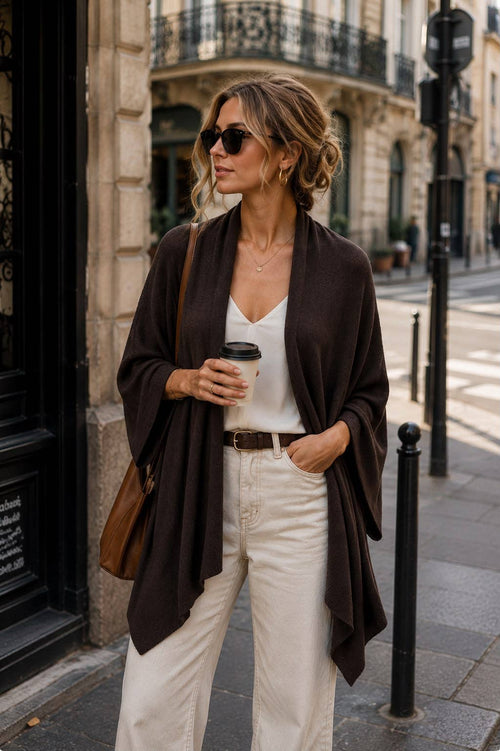 Cape poncho cachemire chocolat Pacha Inti