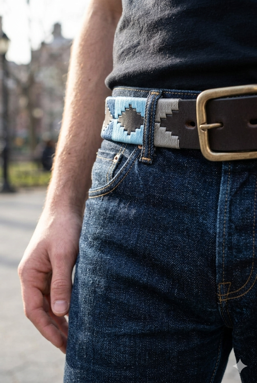 Ceinture en cuir brodée_boucle laiton