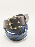 Ceinture de Polo en cuir brodée Unquillo - Cuir Havane et Bleu Denim