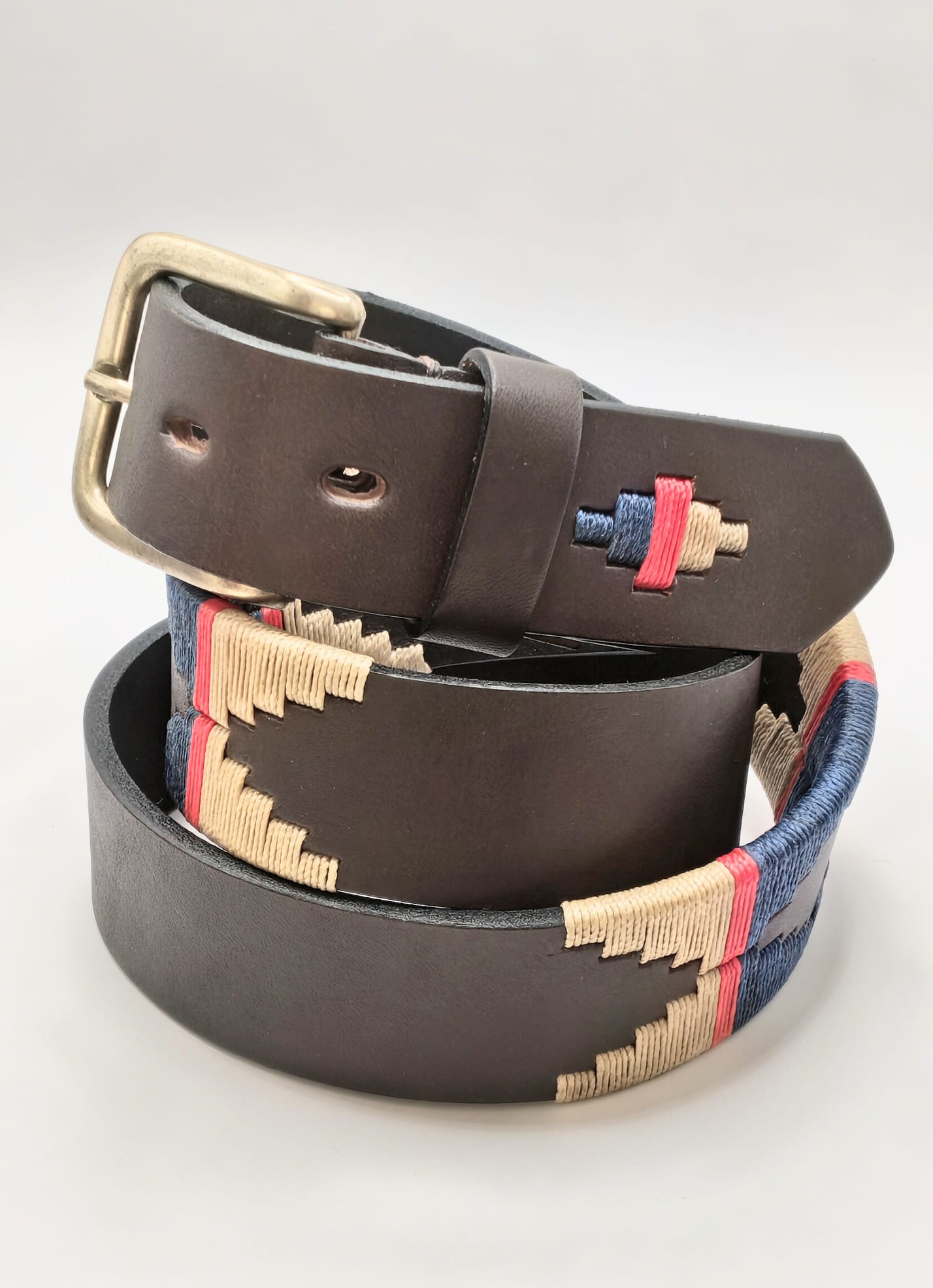Ceinture de polo en cuir brodé Poma, vue de face