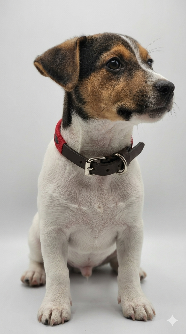 Collier en Cuir Brodé pour Chien Flor - Brun Espresso et Rouge