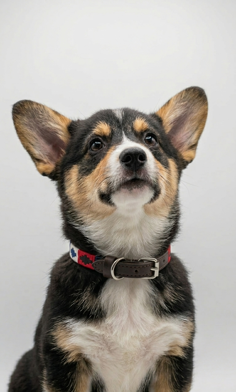 Collier en Cuir Brodé pour Chien Francisca - Brun Chocolat, Bleu, Blanc et Rouge