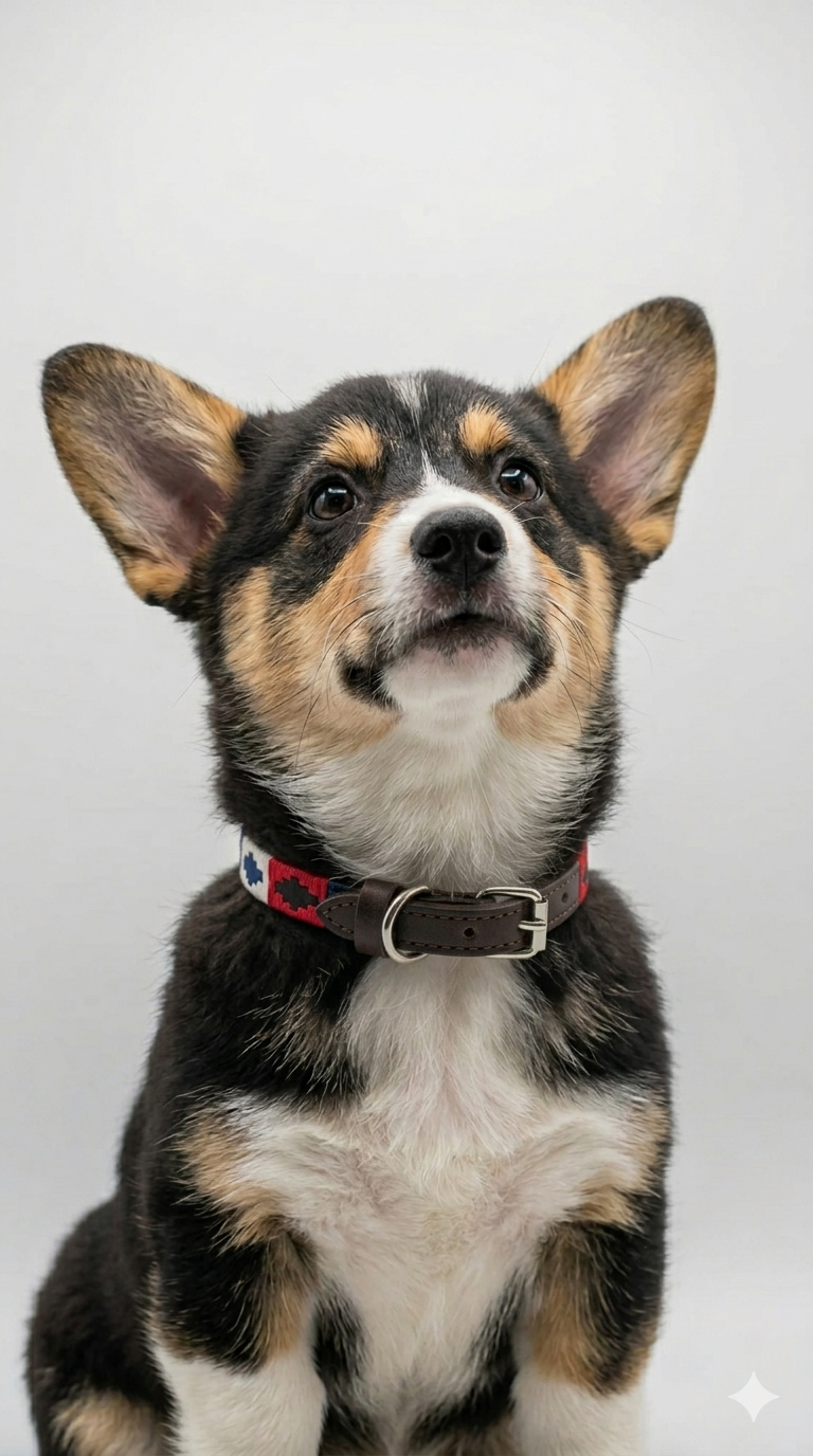 Collier en Cuir Brodé pour Chien Francisca - Brun Chocolat, Bleu, Blanc et Rouge