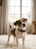 Collier en Cuir Brodé pour Chien Sole - Brun Chocolat, Jaune Or et Marine