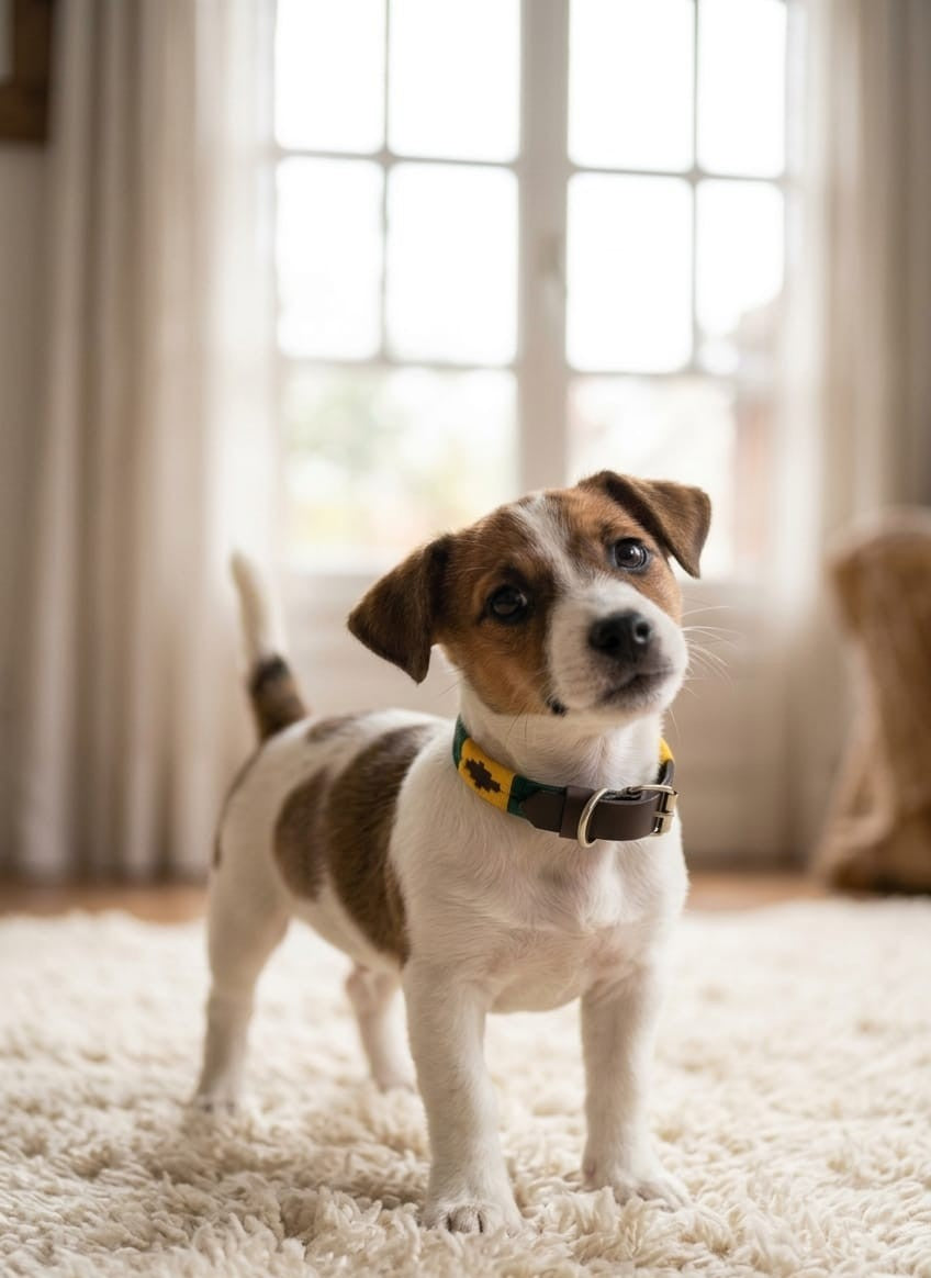Collier en Cuir Brodé pour Chien Sole - Brun Chocolat, Jaune Or et Marine