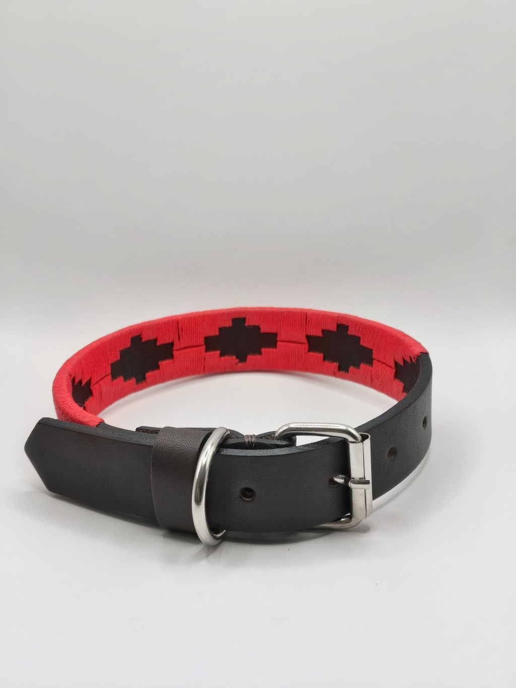 Collier en Cuir Brodé pour Chien Flor - Brun Espresso et Rouge