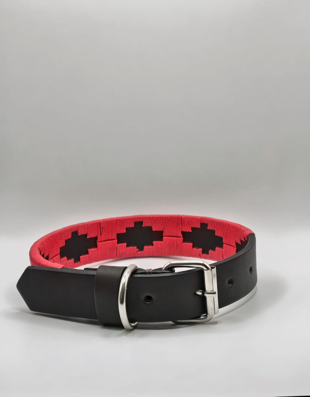 Collier en Cuir Brodé pour Chien Flor - Brun Espresso et Rouge