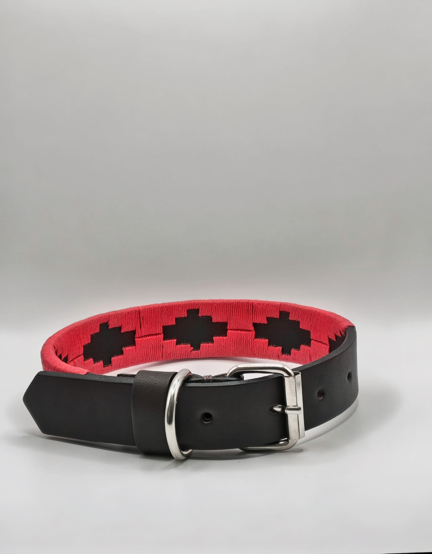 Collier en Cuir Brodé pour Chien Flor - Brun Espresso et Rouge