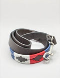 Laisse en Cuir Brodée pour Chien Francisca - Brun Chocolat, Bleu, Blanc et Rouge
