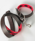 Duo collier et laisse en cuir brodé collection Flor, présentation à plat, fait main en Argentine – Pacha Inti