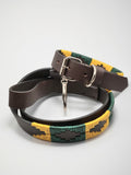 Duo collier et laisse en cuir brodé collection Sole, présentation à plat, fait main en Argentine – Pacha Inti