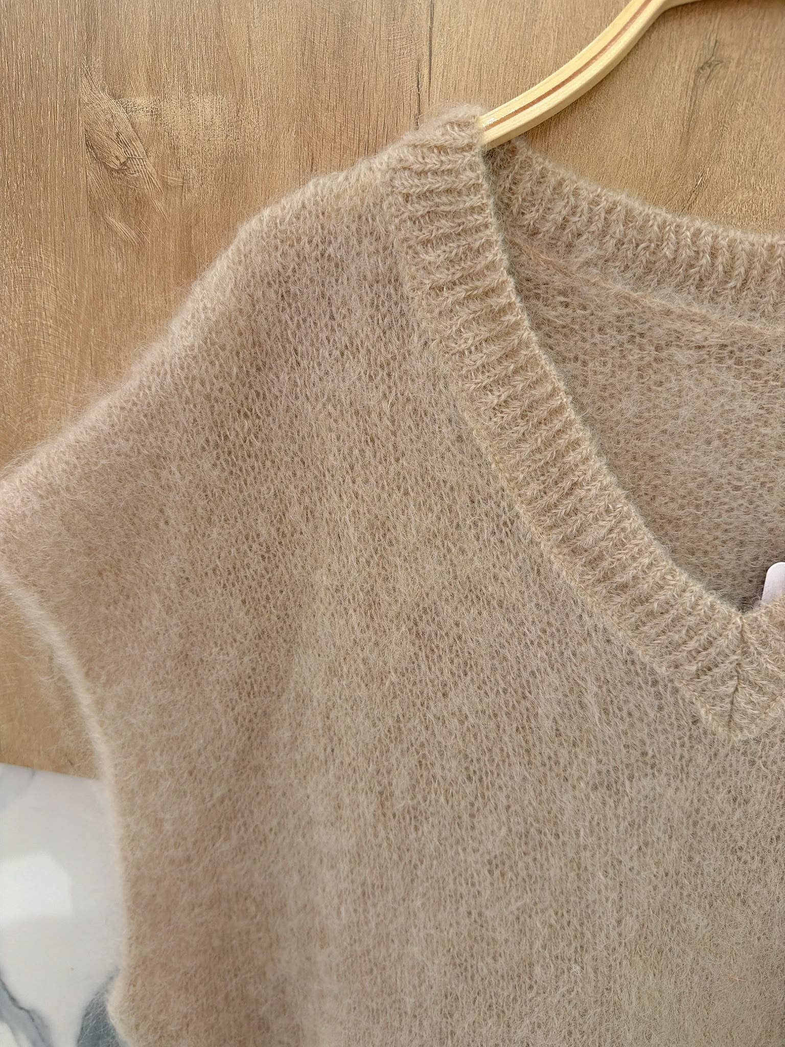 Gilet sans manche mohair oevrsize beige Pacha inti collection