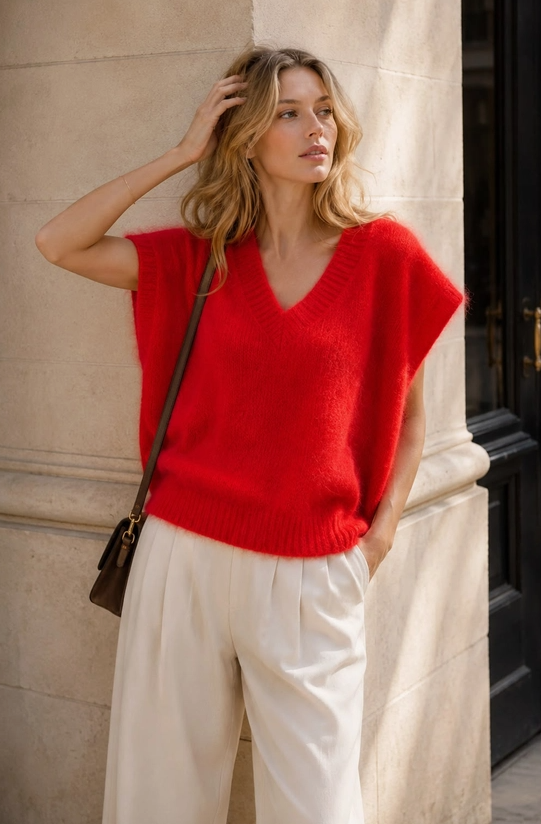 Gilet Sans Manches en Maille Kid Mohair Oversize