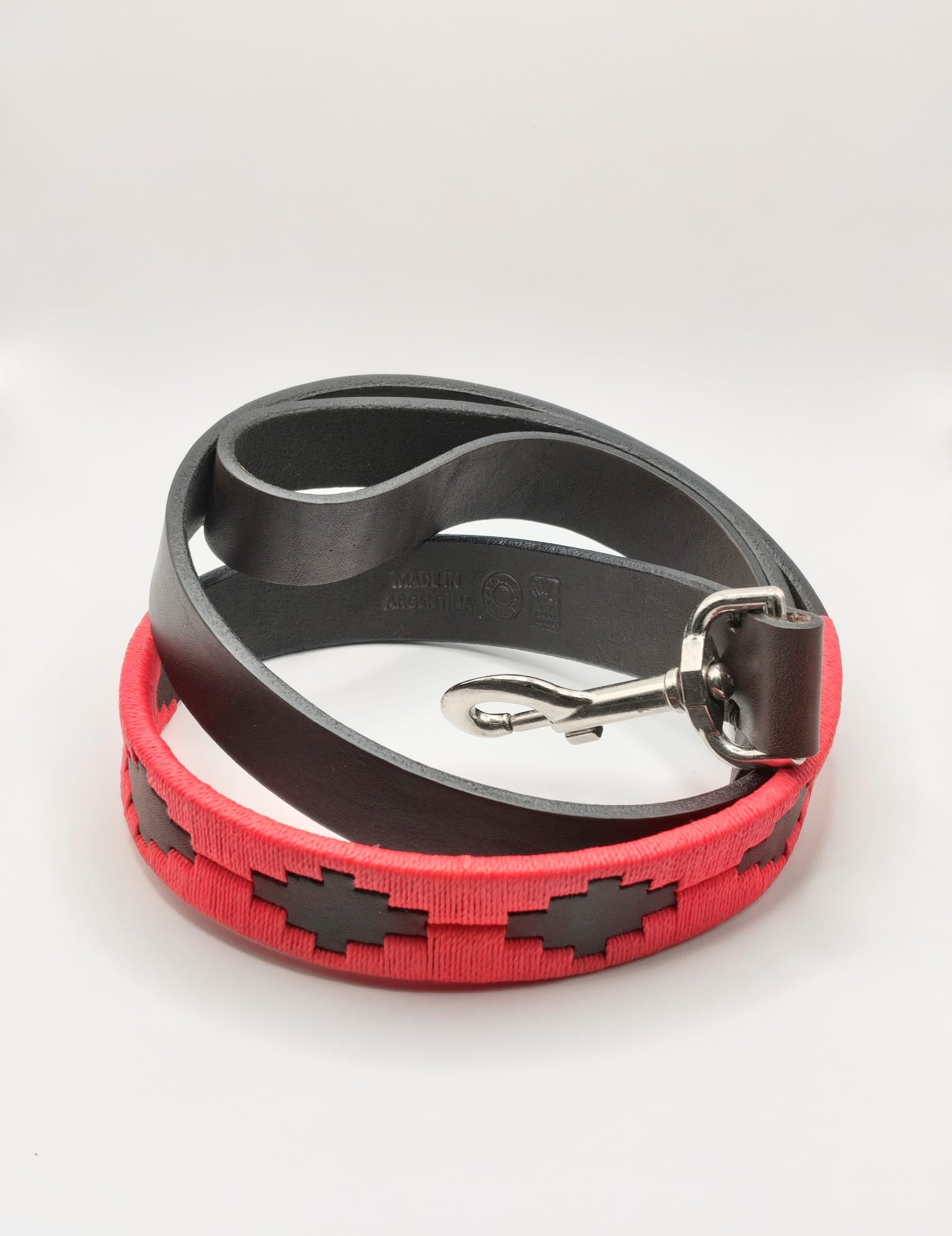 Laisse en Cuir Brodée pour Chien Flor - Brun Espresso et Rouge
