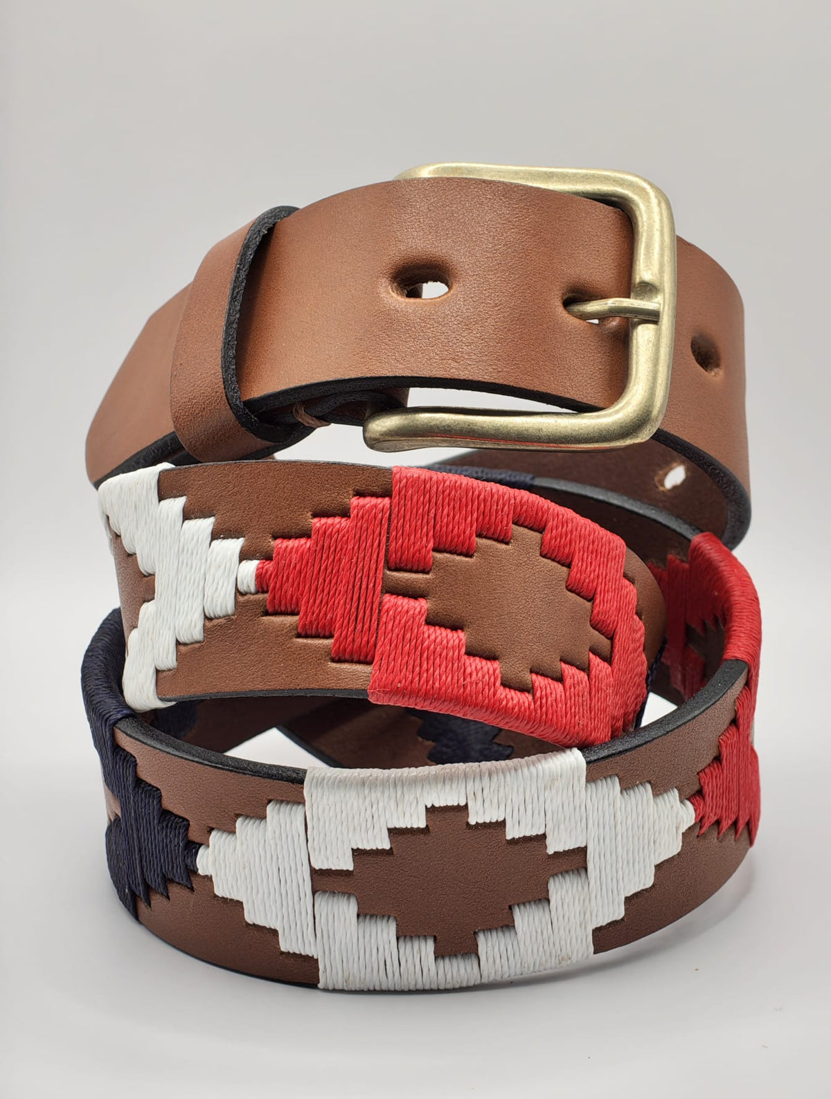 Ceinture en cuir brodée Francisco, bleu rouge et blanc